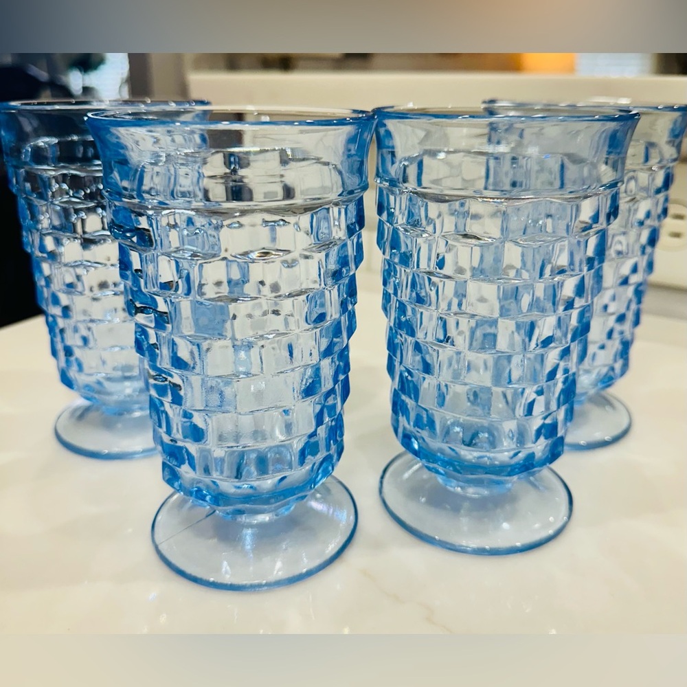 Chic Blue Textured Glass Goblets